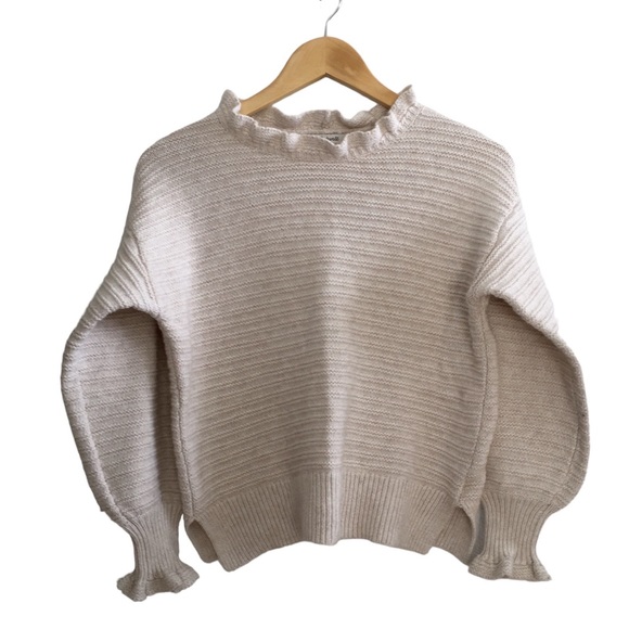 Madewell Fitted Frilly Lettuce Hem Sweater, Size S - Picture 3 of 16
